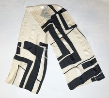 Jones New York Semi Sheer Silk Scarf Dressy Ivory Black Abstract Gold Thread