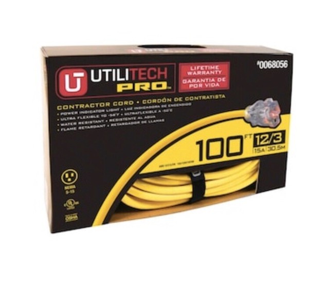 Utilitech Pro 100ft 12/3 3Prong Outdoor SJTW Heavy Duty Lighted