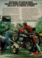 1977 Vintage Print Ad Nothing in Life is Free Except When Harley-Davidson Radio