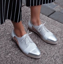 JO MERCER Sz 36 Or 5 Dyno Nude Leather Rose Gold Cap Toe Flat Brogue