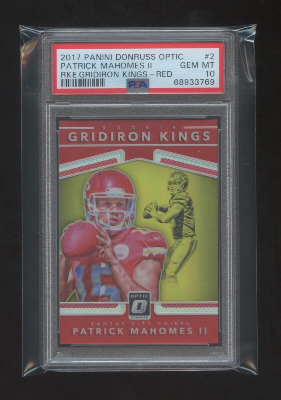 PSA 10 PATRICK MAHOMES 2017 OPTIC RC GRIDIRON KINGS RED PRIZM REFRACTOR #D 15/99