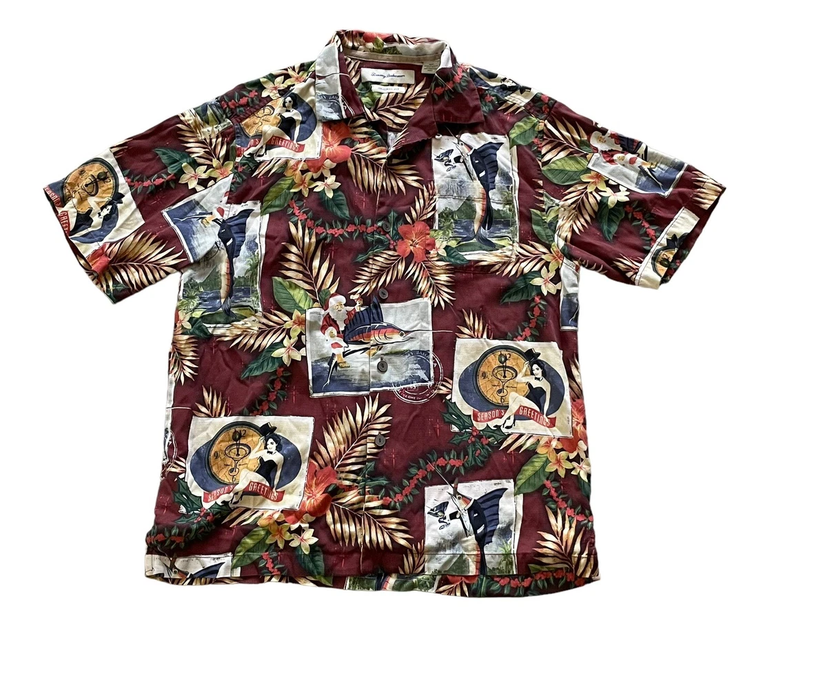 Tommy Bahama Mens S 100 Silk Hawaiian Shirt Season Greetings Santa Christmas