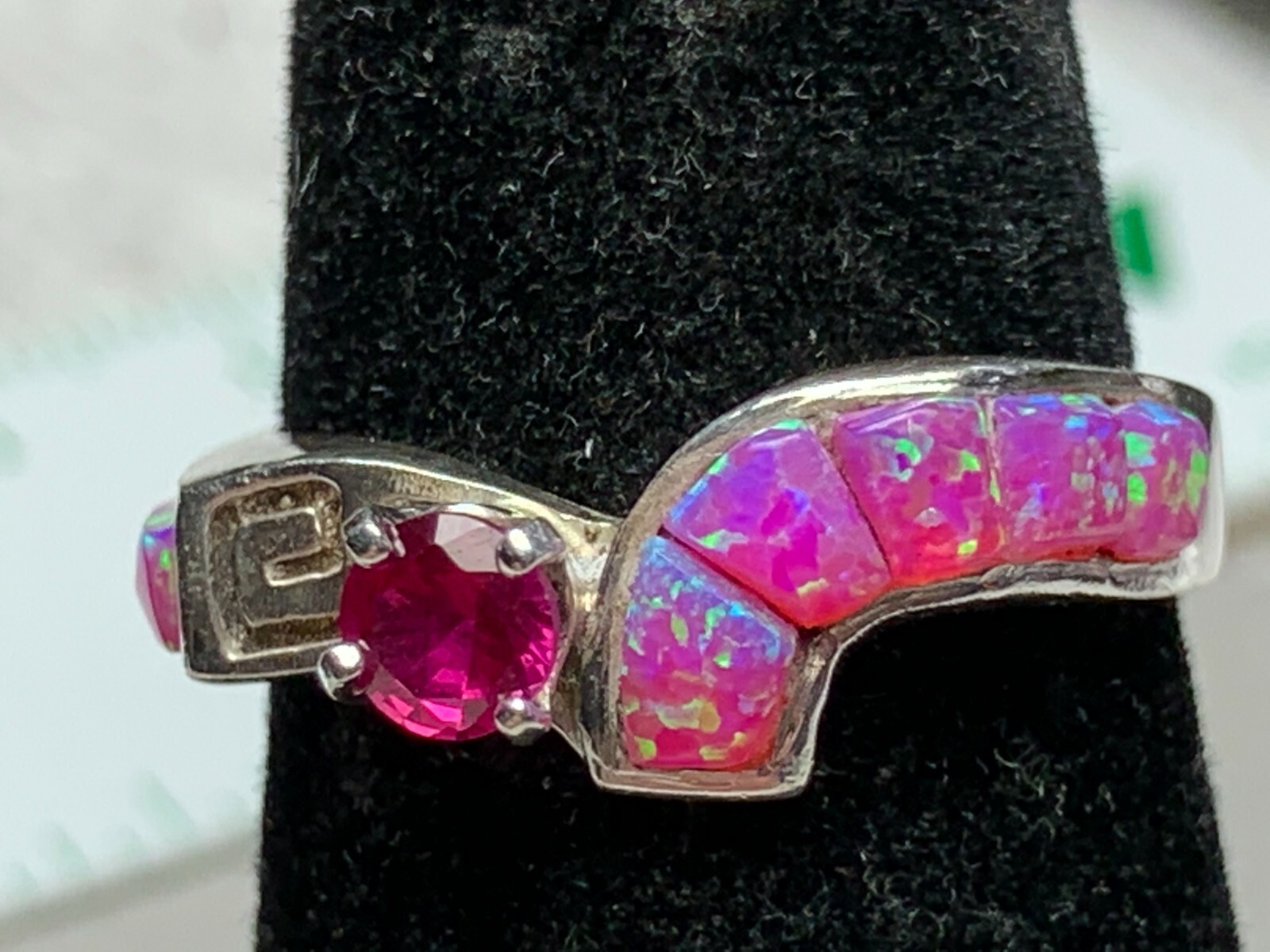 Sterling Silver 925 Ruby Ring with Sim Opal Accen… - image 6