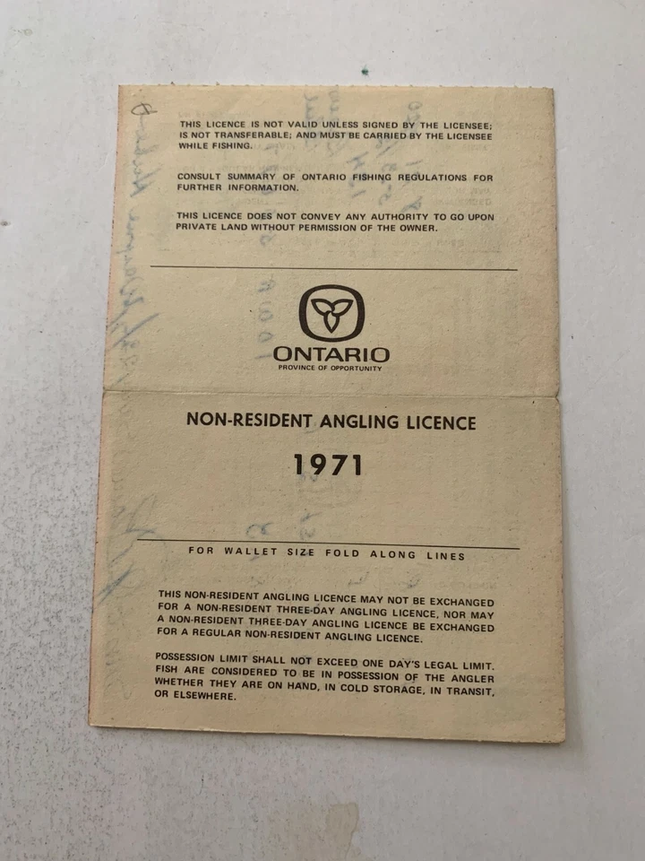 1971 Ontario Canada Non Resident Fishing Angling License - Image 2 of 2