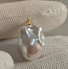 Huge AAA+ 15*22mm Natural White South Sea Baroque Pearl Pendant 14k yellow gold