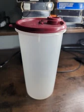 Tupperware 2 Quart Round Pour Pitcher Sheer 281 redish lid 563