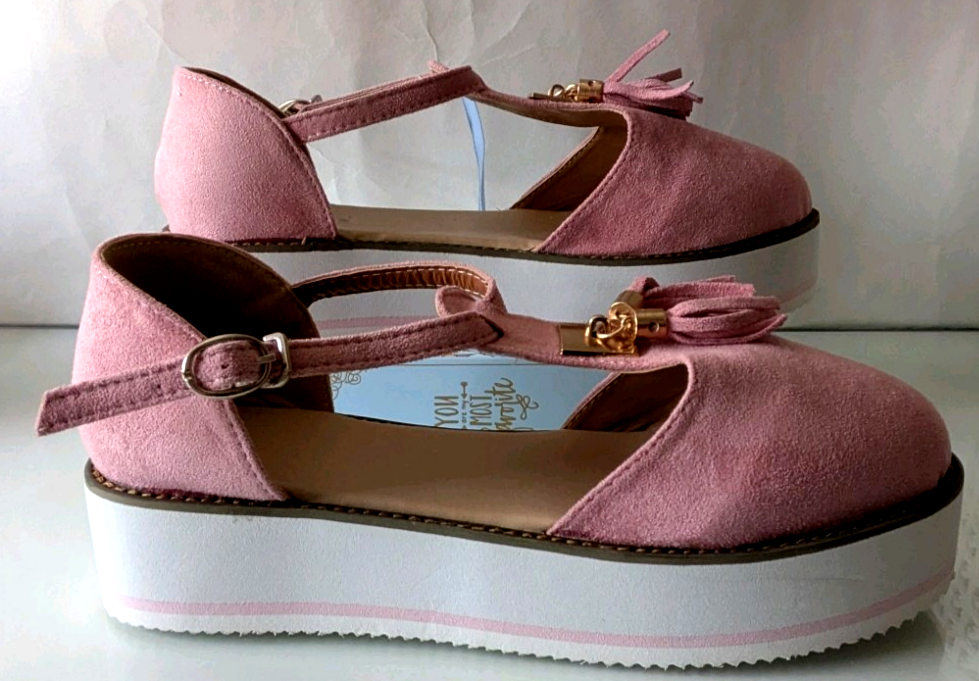 SAOLA TAGLIA 5 SANDALI ROSA SCAMOSCIATI CASUAL LEGGERI PLATEAU ZEPPA SUOLA CREPE SCARPE