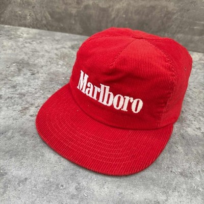 Marlboro Corduroy Work Cap Red 80S Made In Usa Hat Vintage Logo