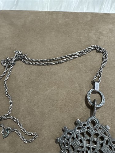 1930's Vtg 800 Silver Renaissance Revival Cross and Chain Necklace Firenze Italy - Picture 4 of 12