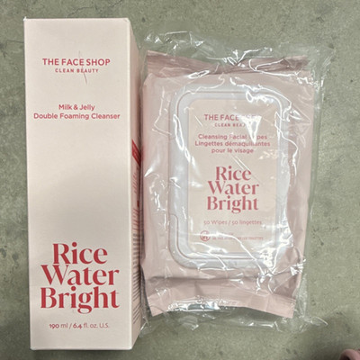The Face Shop Rice Water Bright Foaming Cleanser 190ml & Facial Wipes Set