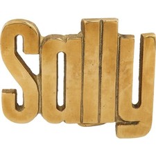 New Brass Sally Sal Salvador Name Tag Hippie Western 70s NOS Vintage Belt Buckle
