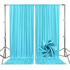 2 PCS 10x7 FT Sky Blue Backdrop Curtains Fabric Satin Photography Background