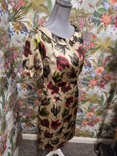 Womens Vintage Handmade Satin Teadress Dress Puff Sleeve 1960s 60s UK10