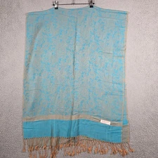Pashmina Scarf Wrap Shawl Roya Blue Gold Pahimina Silk Blend OS 56x70 Paisely