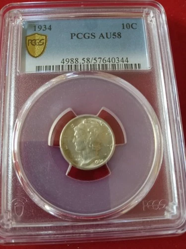1935 10 cents Mercury dime.PCGS AU-58