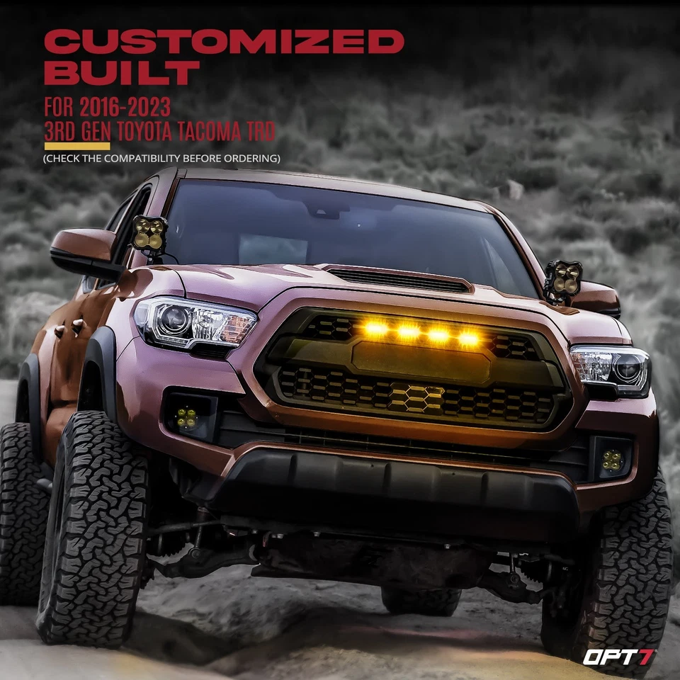 Kit de 4 luces de rejilla LED ámbar OPT7 para Toyota Tacoma TRD Pro 2016-2023 Foto 2 de 4