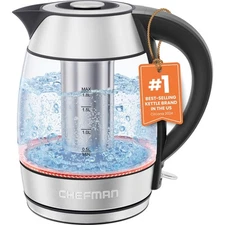 Chefman Glass Electric Kettle for Boiling Water, 1.8L 1500W, with Tea Infuser...