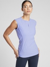 ATHLETA Bright Blue Cap Sleeve Perforated Pacifica II Zip-Neck Tank Top Medium