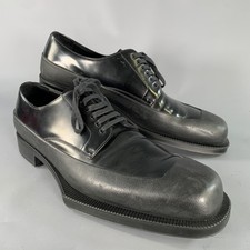 PRADA Size 13 Black Leather Derby Lace Up Shoes
