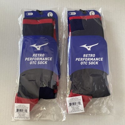 Lot Of 2 Mizuno Retro Performance OTC Sock Navy/Red L M 9-13 W 10-13 Shoe Sz.