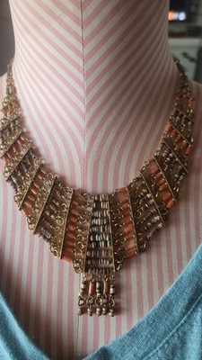 Vintage Egyptian Faience Red Coral and Beaded Bib