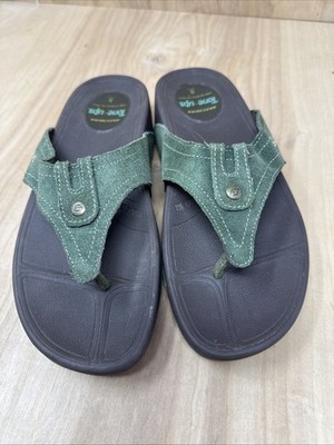 Skechers Tone Ups Womens Size 8 Olive Leather Thong Sandals Flip Flops #E