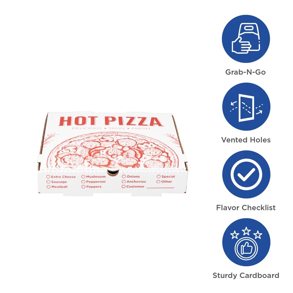 Karat Corrugated Pizza Box, 10''x10''x2'', Generic Print - 50 pcs - Image 2 of 4