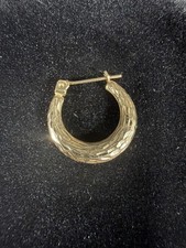 14K Yellow Gold Single Hoop Earring Textured ...