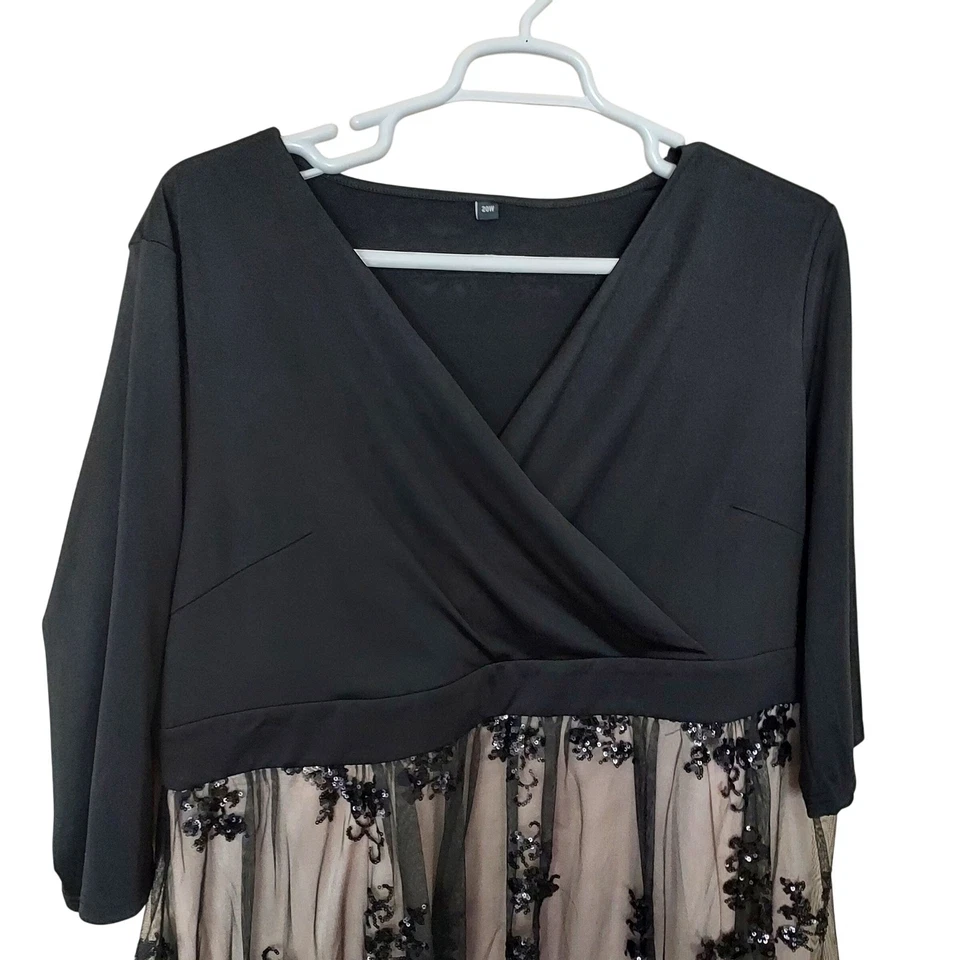 Plus Size Black Sequin Lace Party Dress Cocktail Formal 20W - Image 3 of 4