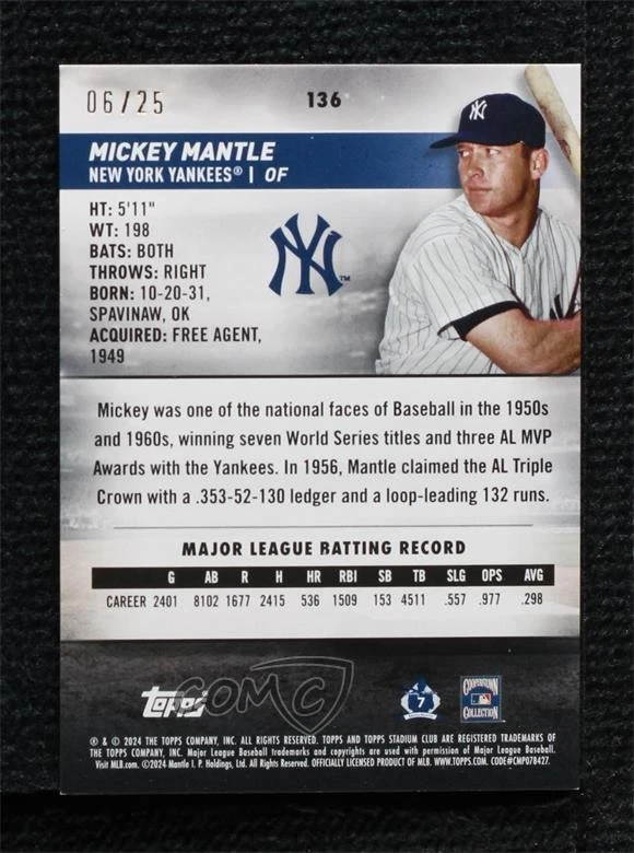 2024 Topps Stadium Club Rainbow Foilboard /25 Mickey Mantle #136 HOF - Image 2 of 2