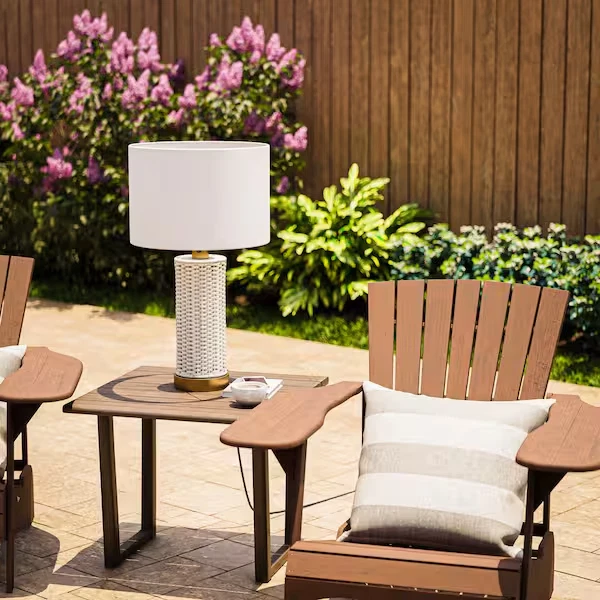 Hampton Bay HDP06586WHGLD Maplebrook 27. 5 pulgadas. Lámpara de mesa redonda blanca y dorada Foto 2 de 4