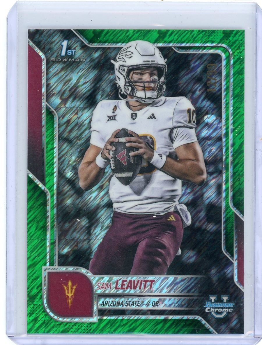 Sam Leavitt 2025 Bowman Chrome U 1st Bowman Green Shimmer /99 Arizona State