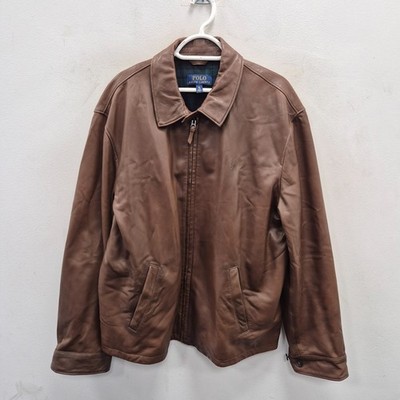 Ralph Lauren Polo braune weiche Lammleder Bomber Tartan gefütterte Jacke Gr. XL