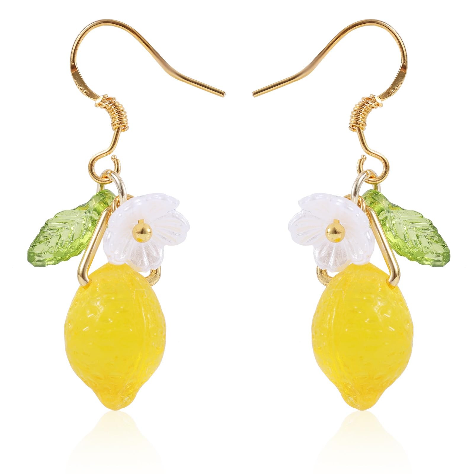 Lemon Dangle Earrings, Resin Yellow Hoop Earrings Dainty 3.5cm, yellow