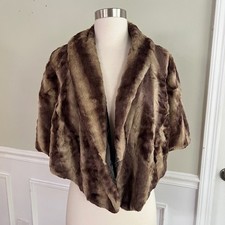 Faux Fur Cape Women OS Striped Brown Tan Vint...