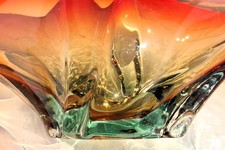 Murano Glasschale Vintage grünblau rot-gelb-orangefarben L=40cm Topzustand 1,9kg