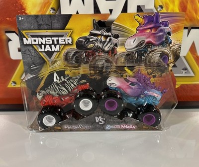 Racing Stripes vs Sparkle Smash MONSTER JAM Monster Truck 2 Pack