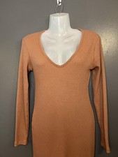 ReVamped Dress Womens Medium Brown Ribbed Knit Long Sleeve V Neck Sweater