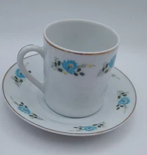 Vintage Porcelain Small Demitasse Size Blue Floral Tea Cup & Saucer China