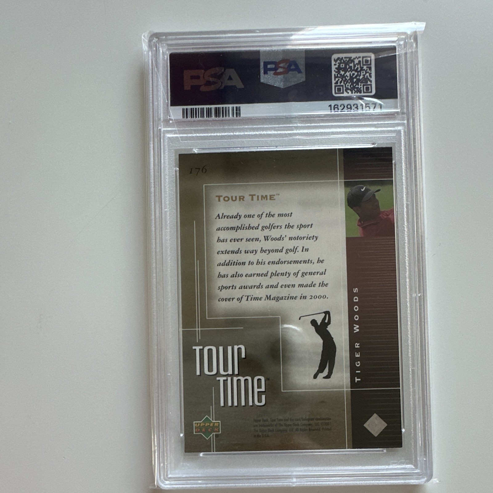 Upper Deck 2001 Golf Tour Time Tiger Woods #176 RC Rookie PSA 8 Graded view 2