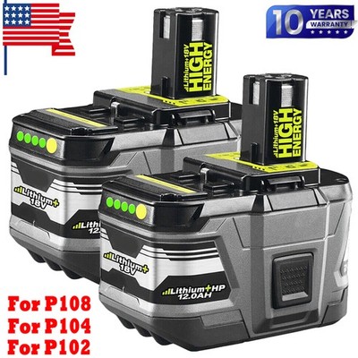 12.0Ah For RYOBI 18V P108 Battery P109 One Plus High Capacity 18Volt Lithium 8Ah