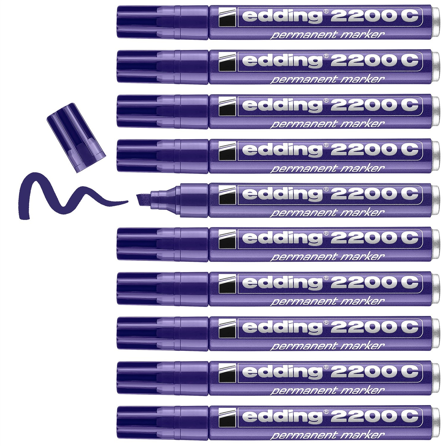 Marqueur permanent edding 2200 c violet lot de 10 feutres pointe biseautée 1-5 mm pour marquage