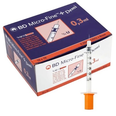 BD Micro-Fine + U100 Insulinspritze 0,3 ml (30G) 0,3 x 8 mm Kanüle Pack à 100 St