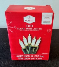 New 100 Count Clear Incandescent Mini Lights Green Wire 21 Ft Holidays Christmas