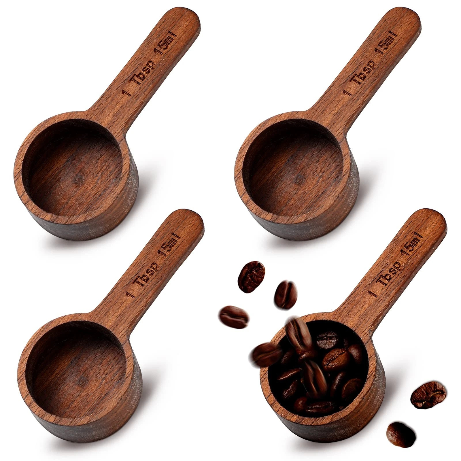 4 Pcs Coffee Wooden Scoop for Canisters Jars 15ml 1 Tablespoon Small Coffee S...