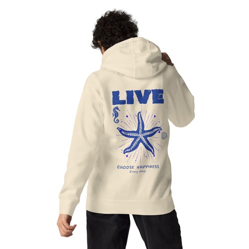 Coastal Starfish Hoodie - 'LIVE Choose Happiness' Aesthetic Beach Sweatshirt - Picture 9 of 16