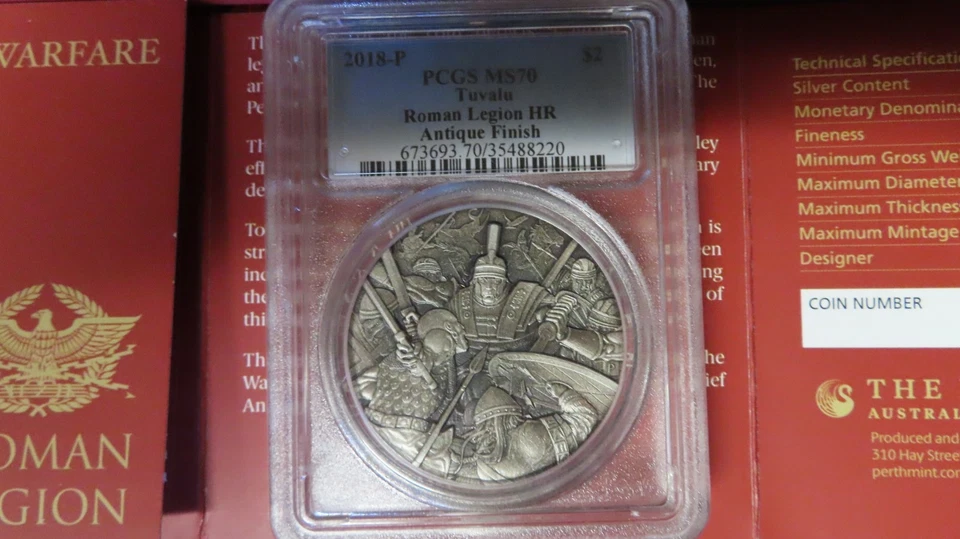 2018 Roman Legion 2oz Antiqued .9999 Silver  Coin Certified MS70 PCGS Perth Mint - Image 3 of 4