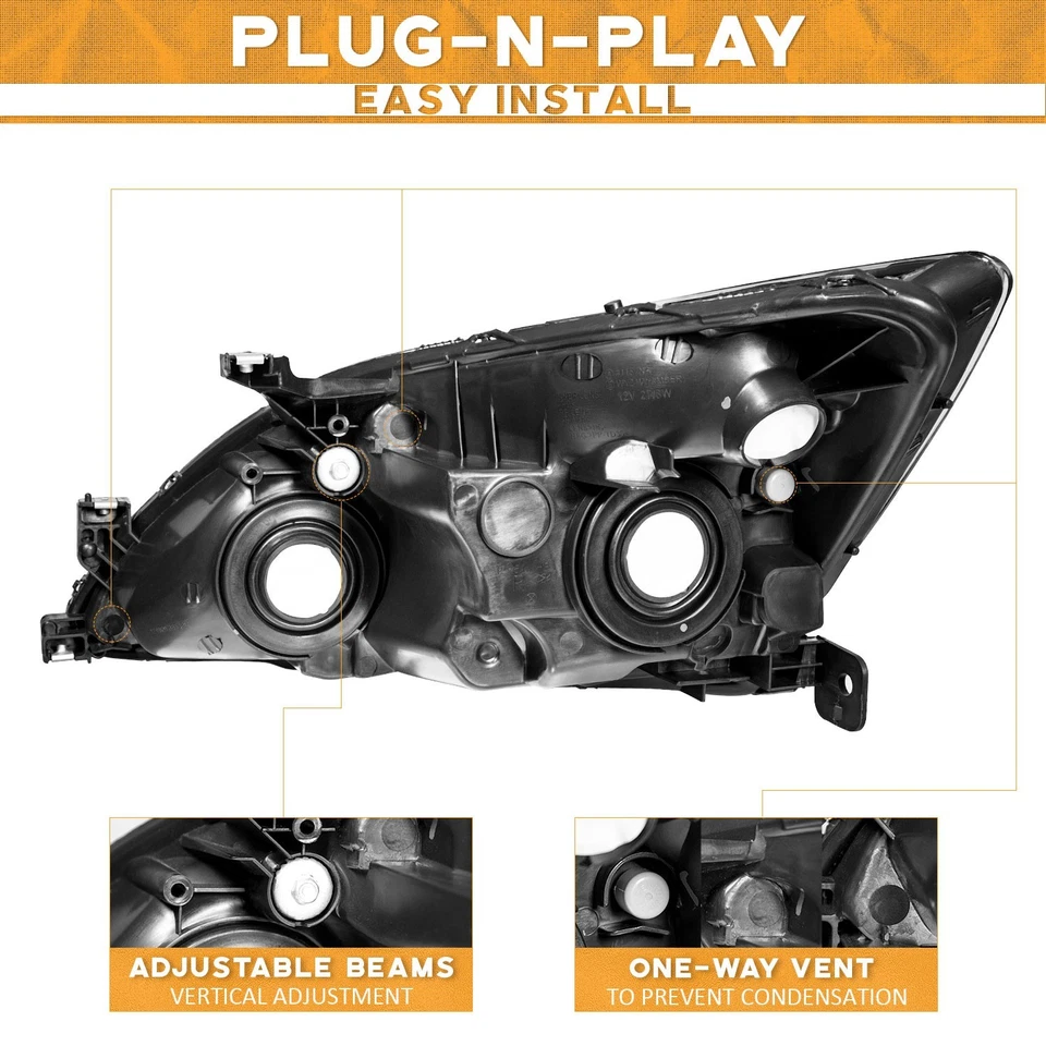 Pair Headlights For 2003-2007 Honda Accord 2/4Dr Black Headlamp, w/o Bulbs Foto 4 de 4