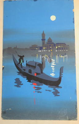 Louise BOVET (XIX-XX) GEMÄLDE GOUACHE SCHABLONE HELLVENEDIG von MOND ITALIEN ...