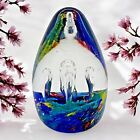 Rainbow Egg Paperweight with Controlled Bubbles Hand-Blown Glass Collectible